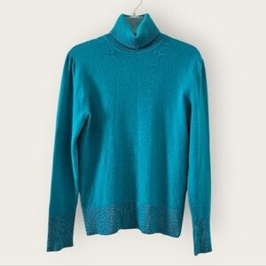 Victor Alfaro 100% Cashmere Teal Turtleneck Sweater Womens Large #01-26